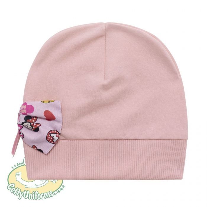 Cuffia per neonata con fiocco e fantasia "Minnie con cuore"